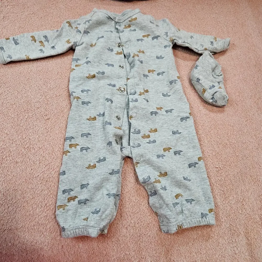Child of Mine by Carter's Sleep N Play outfit w/Hat & Booties Bear Print Grey